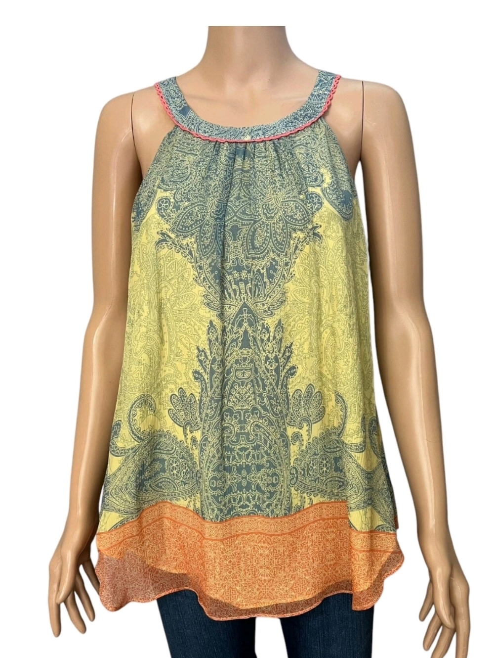 Sundance Silk Boho Paisley Halter Neck Blouse Vacation Cruise Lightweight Size 8